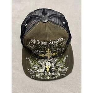 Affliction Crusader Hat Cap Snap Back Olive Green Trucker Mesh Embroidered Mens